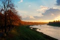 River uzh at sunrise. beautiful cityscape autumn scenery Royalty Free Stock Photo