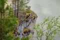 The blue ribbon of the river from the height of the mountains. Wild nature, taiga. Tourism. Far East, Sakhalin Island, Russia. Royalty Free Stock Photo