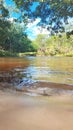 River with vegetation on the banks, crystal clear and shallow waters Royalty Free Stock Photo