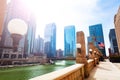 River view and cityscape from embarkment Chicago Royalty Free Stock Photo