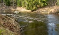 River view in early spring, beautiful cloud reflections in water Royalty Free Stock Photo