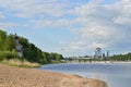 The river view Great, Olginsky bridge and the Trinity Cathedral Royalty Free Stock Photo