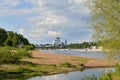 The river view Great, Olginsky bridge and the Trinity Cathedral Royalty Free Stock Photo