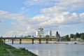 The river view Great, Olginsky bridge and the Trinity Cathedral Royalty Free Stock Photo