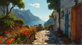 River View in Kotor City Amidst Mountains: A serene landscape capturing the beauty of a river winding Royalty Free Stock Photo