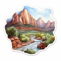 Arizona Creek And Mountain Sticker - Realistic Watercolor Art