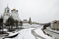 River view on Pskov Kremlin, Krom in winter time Royalty Free Stock Photo