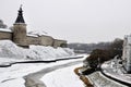River view on Pskov Kremlin, Krom in winter time Royalty Free Stock Photo