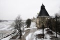 River view on Pskov Kremlin, Krom in winter time Royalty Free Stock Photo