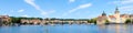 River Vltava with Charles Bridge in the background view from the deck of the tourist boat, sightseeing cruise in Prague, Czech Royalty Free Stock Photo