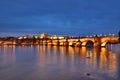 River Vltava, Charles Bridge and the Castle by night. Prague. Czech Republic