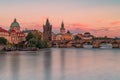 Charles Bridge in sunset. Royalty Free Stock Photo