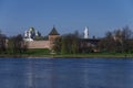 River Volkhov and Kremlin, Veliky Novgorod, Russia,