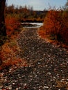 River walking path of pebbles and vibrant Royalty Free Stock Photo