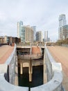 River walkway in modern city Austin TX USA