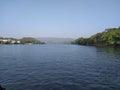 River water boat trees sky Royalty Free Stock Photo