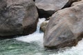 River water fall in nature laying bolder