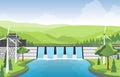 River Water Flowing Dam City Modern Building Landmark Illustration Royalty Free Stock Photo