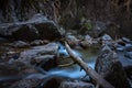 River water flows among the rocks and forms small waterfalls, RascafrÃÂ­a, Madrid, Spain Royalty Free Stock Photo