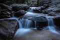 River water flows among the rocks and forms small waterfalls, RascafrÃÂ­a, Madrid, Spain Royalty Free Stock Photo