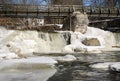 River waterfall retro bridge frozen icicles winter