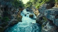 A river with a waterfall and a rocky shore generated by AI Royalty Free Stock Photo