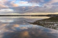 Late afternoon river waterscape with cloud reflections