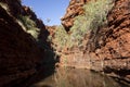 The river in Weano Gorge, Karijini, Western Australia with red rocks around Royalty Free Stock Photo