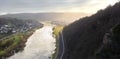 The river Weser near Karlshafen at sunset photographed from the skywalk.