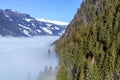 The river of white fog in mountains.Alpine Alps mountain landscape at Tirol, Top of Europe Royalty Free Stock Photo