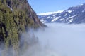 The river of white fog in mountains.Alpine Alps mountain landscape at Tirol, Top of Europe Royalty Free Stock Photo