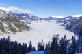 The river of white fog in mountains.Alpine Alps mountain landscape at Tirol, Top of Europe Royalty Free Stock Photo