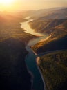 River winding in the mountain aerial view