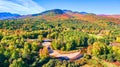 River winds through lush green and fall forest mountains in New York Royalty Free Stock Photo