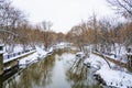 The river Yauza in the North of Moscow in winter during a thaw Royalty Free Stock Photo