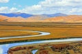 River on yellow grassland in autumn Royalty Free Stock Photo