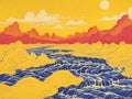 Abstraction of success: a river in yellow tones in the illustration