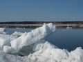 River Yenisei, river bank drift ice, Siberia. Russia Royalty Free Stock Photo
