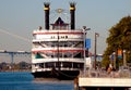 Riverboat tied to dock Royalty Free Stock Photo