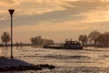 Riverboat during winter on the Dutch river IJssel