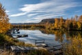 Riverdelta between TarraÃ¤lven and Kamajokk in Kvikkjokk. Swedish lapland autumn scenic Royalty Free Stock Photo