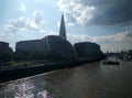 Riverfront buildings in a city