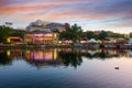 Riverfront Park and Spokane River at sunset during a festival