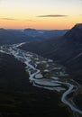 Rivers meandering through the mountain valleys Sarek, Sweden