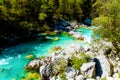 Rivers in the mountains with beautiful turquoise water. Soca River in Slovenia. Royalty Free Stock Photo