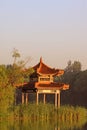 Rivers, trees and pavilions in a park