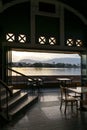 Riverside bar restaurant view at sunset in kampot town cambodia