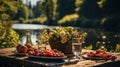 Riverside Bliss: Family Picnic Amidst Nature's Beauty Royalty Free Stock Photo