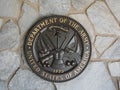 Riverside, California USA - June 16, 2021: U.S. Army seal, crest or plaque on flagstone background