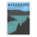 riverside or lake vintage poster vector background illustration template design